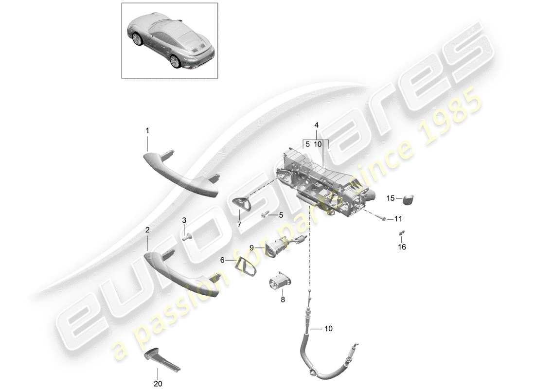 porsche 2020 (991-2 turbo) maniglia della porta, esterna diagramma delle parti