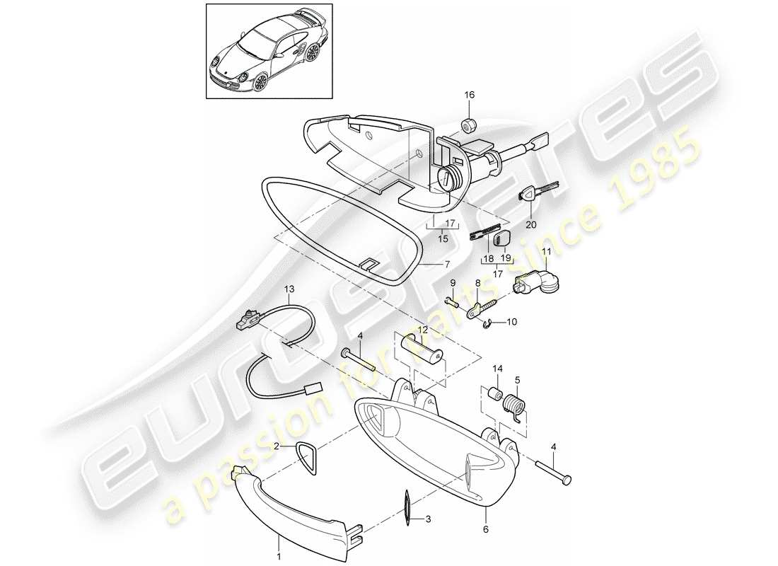porsche 2012 (997-2 turbo / gt2 rs) maniglia diagramma delle parti