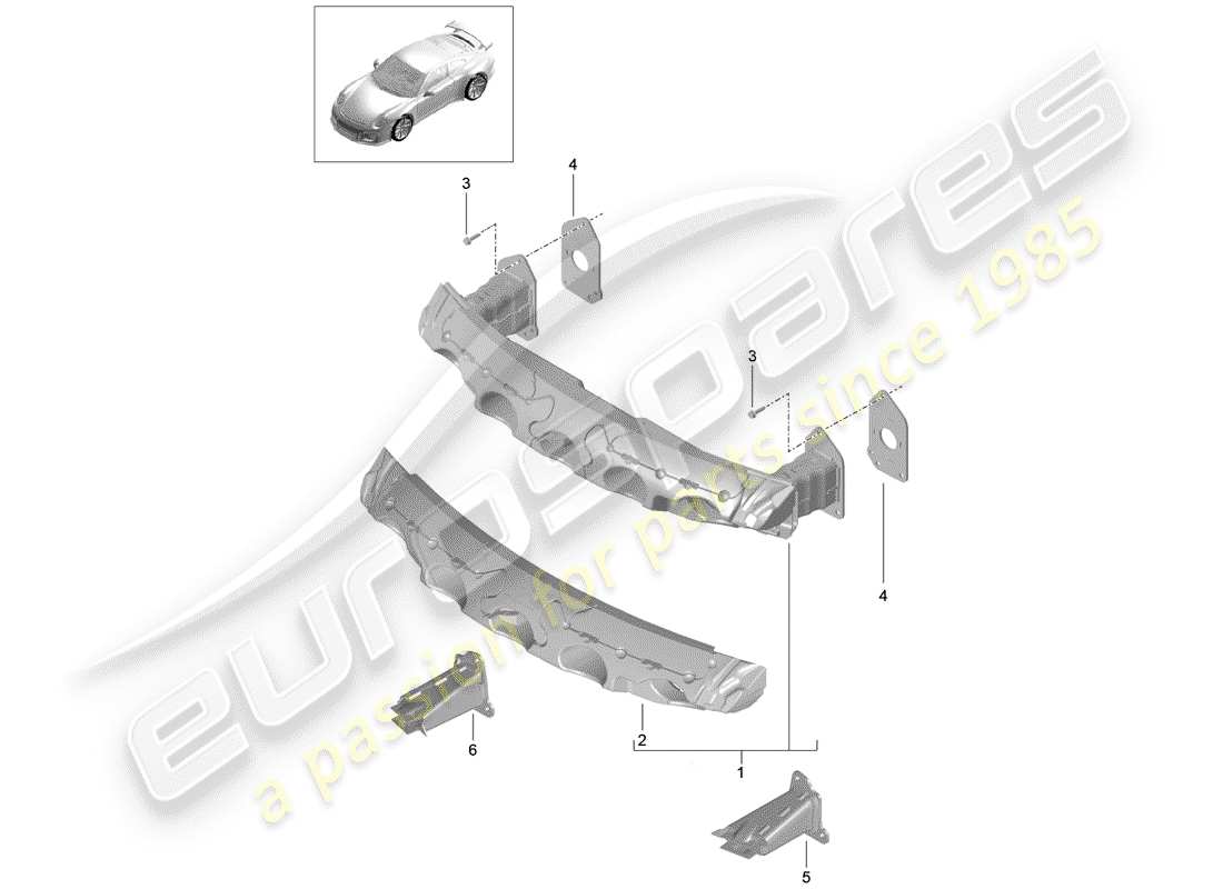 porsche 2017 (991-2 r/gt3/rs) staffa paraurti diagramma delle parti