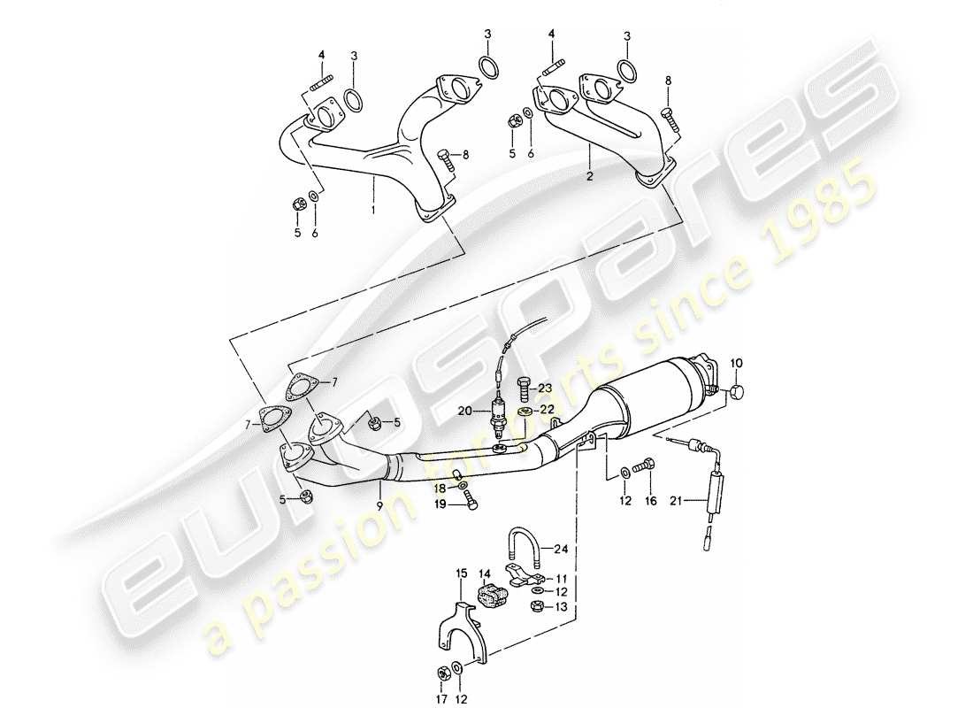porsche 1992 (968) sistema di scarico - catalizzatore diagramma delle parti