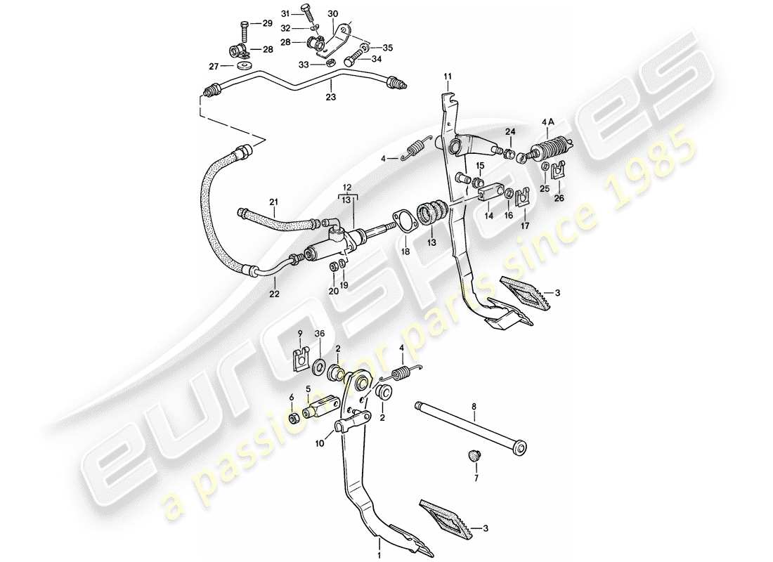 porsche 1986 (944) freno - frizione - pedali diagramma delle parti
