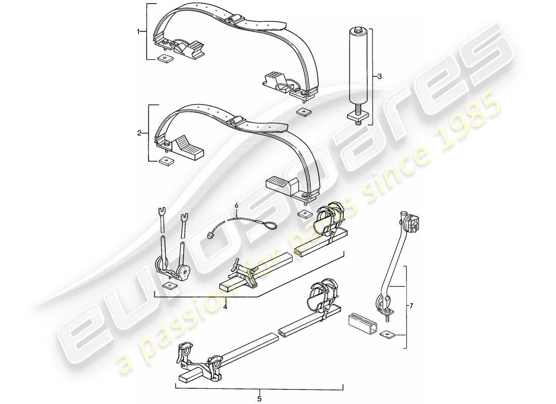 porsche 1986 (944) sistema di trasporto sul tetto diagramma delle parti