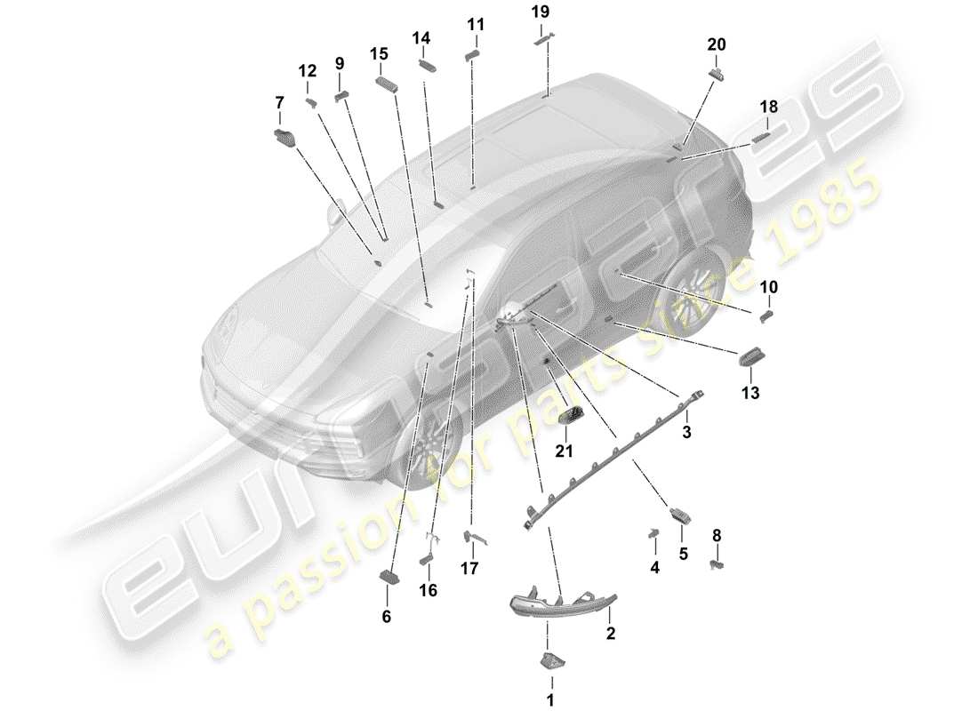porsche 2020 (cayenne e3 9ya/9yb) illuminazione interna diagramma delle parti