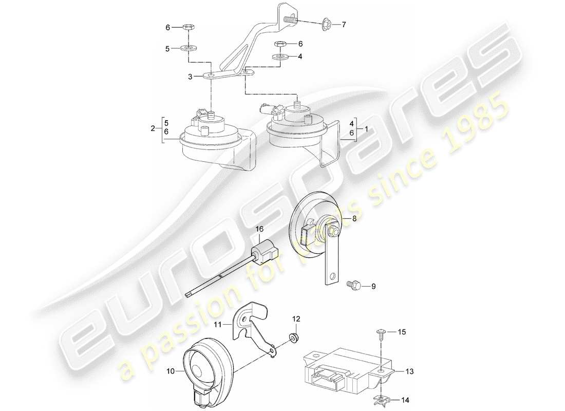 porsche 2012 (987 boxster) corno di fanfara diagramma delle parti