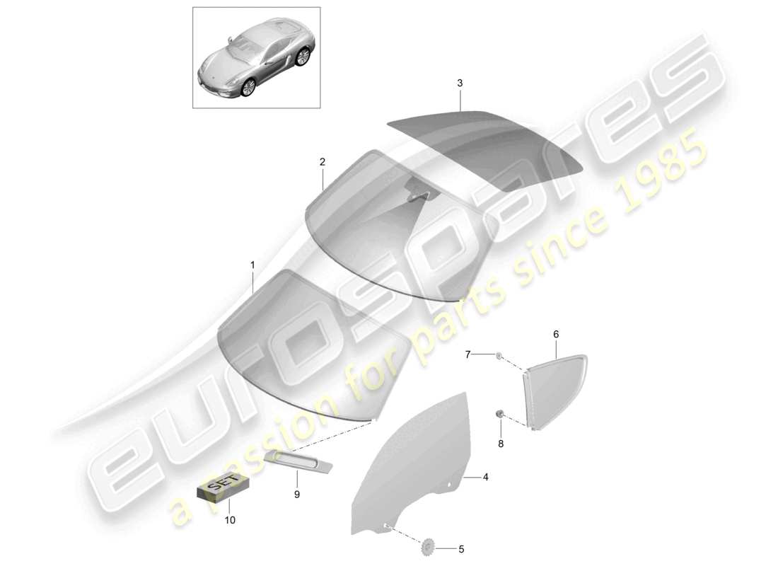porsche 2016 (981 cayman) parabrezza finestrino laterale lunotto posteriore diagramma delle parti