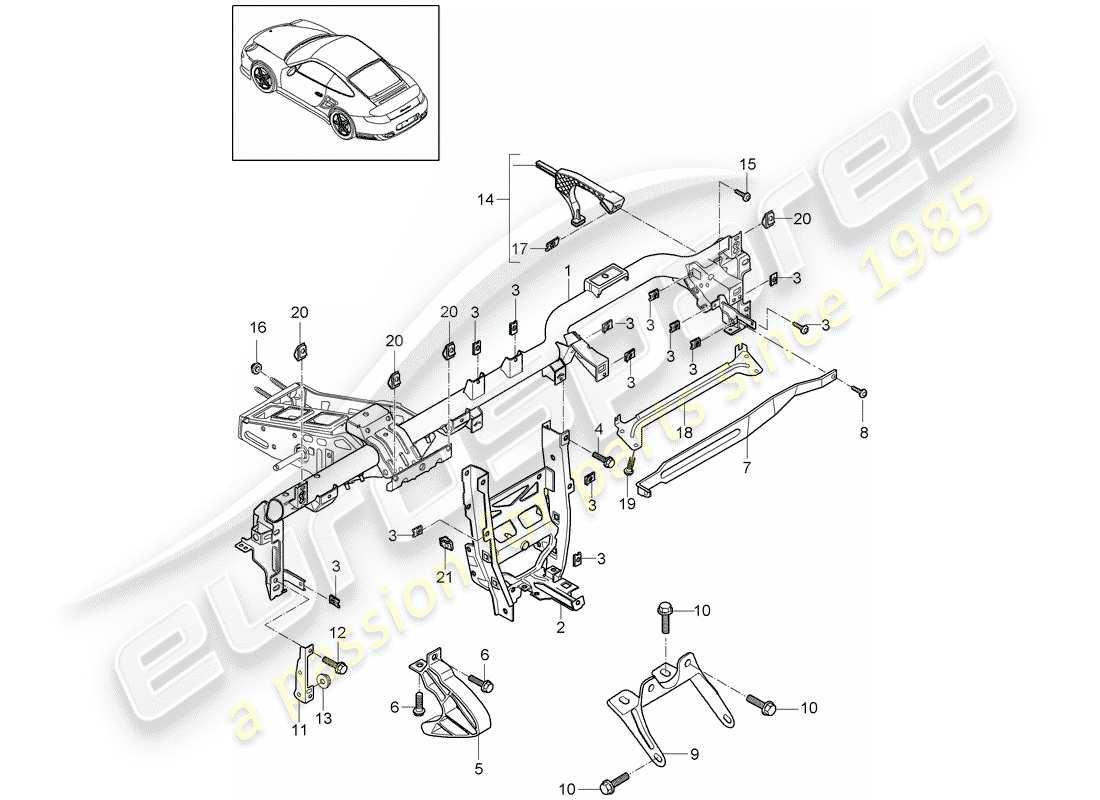 porsche 2013 (997-2 turbo / gt2 rs) schema delle parti del telaio di tenuta