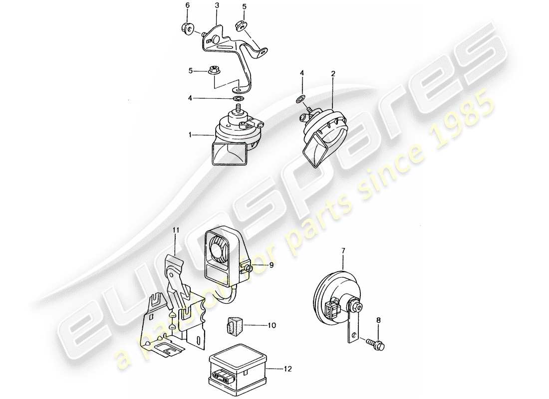 porsche 1999 (996) clacson fanfaro - clacson - sistema d'allarme diagramma delle parti