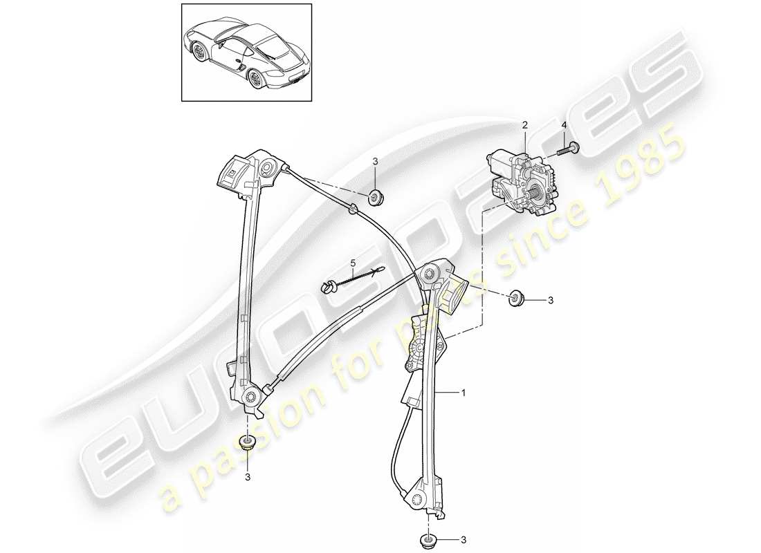 porsche 2012 (987 cayman) schema delle parti del regolatore della finestra