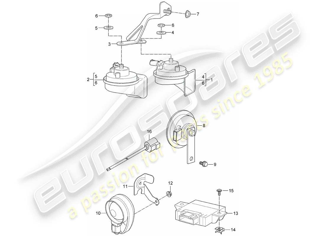 porsche 2006 (987 cayman) corno di fanfara diagramma delle parti