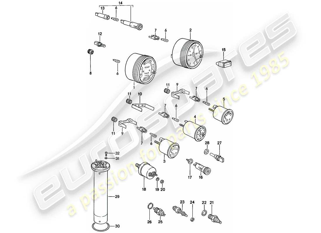 porsche 1987 (924s) quadro strumenti - sensore diagramma delle parti