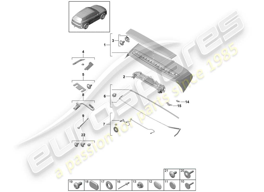 porsche 2020 (cayenne e3 9ya/9yb) schema delle parti spoiler posteriore