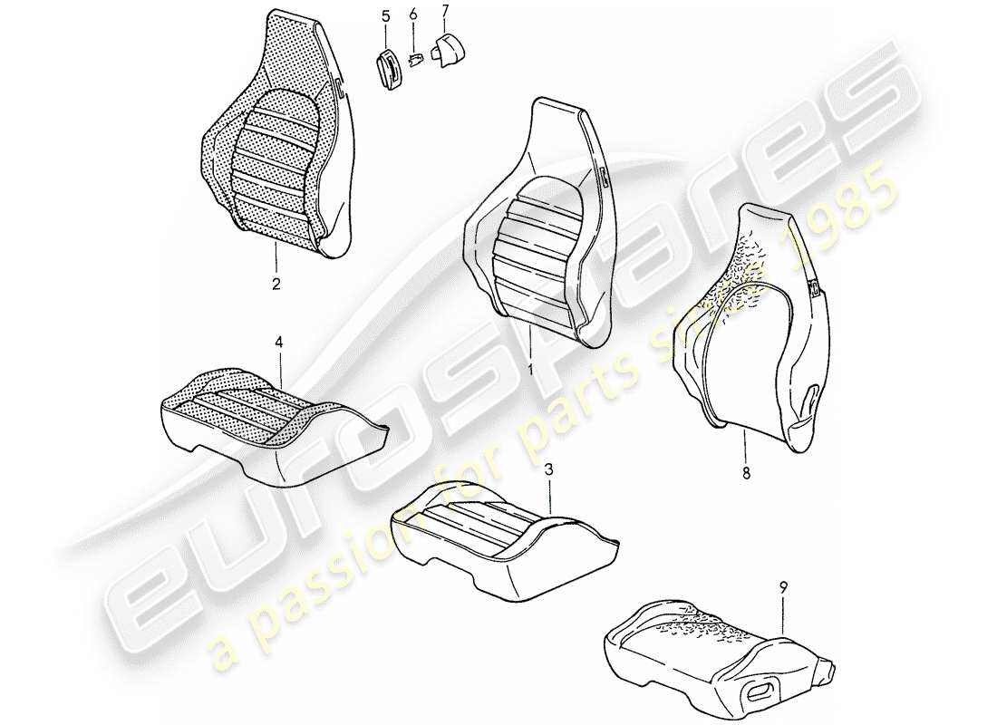 porsche 1987 (959) sedile sportivo - rivestimento schema delle parti