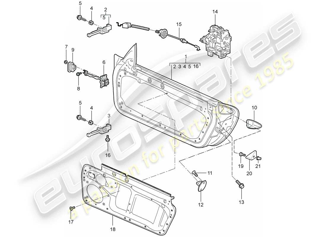 porsche 2007 (997-1 gt3) guscio della porta diagramma delle parti