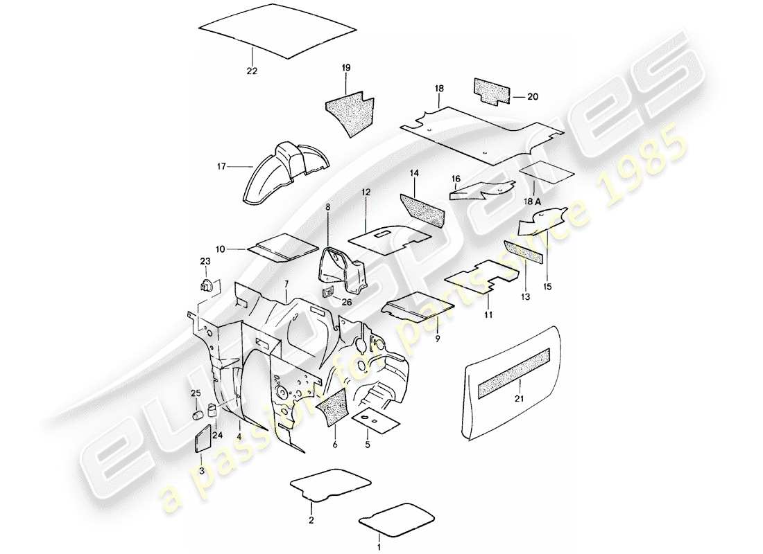 porsche 1982 (924) scocca - isolamento acustico 1 diagramma delle parti