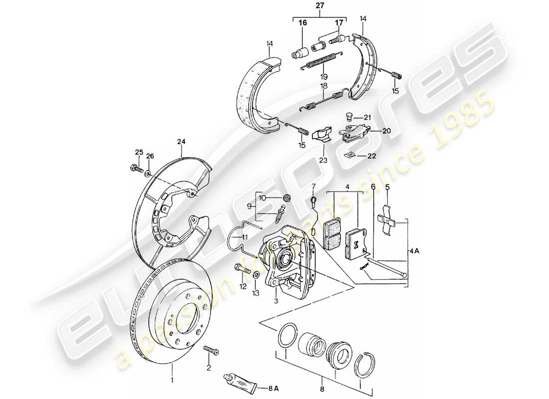 porsche 1987 (924s) freni a disco - assale posteriore diagramma delle parti