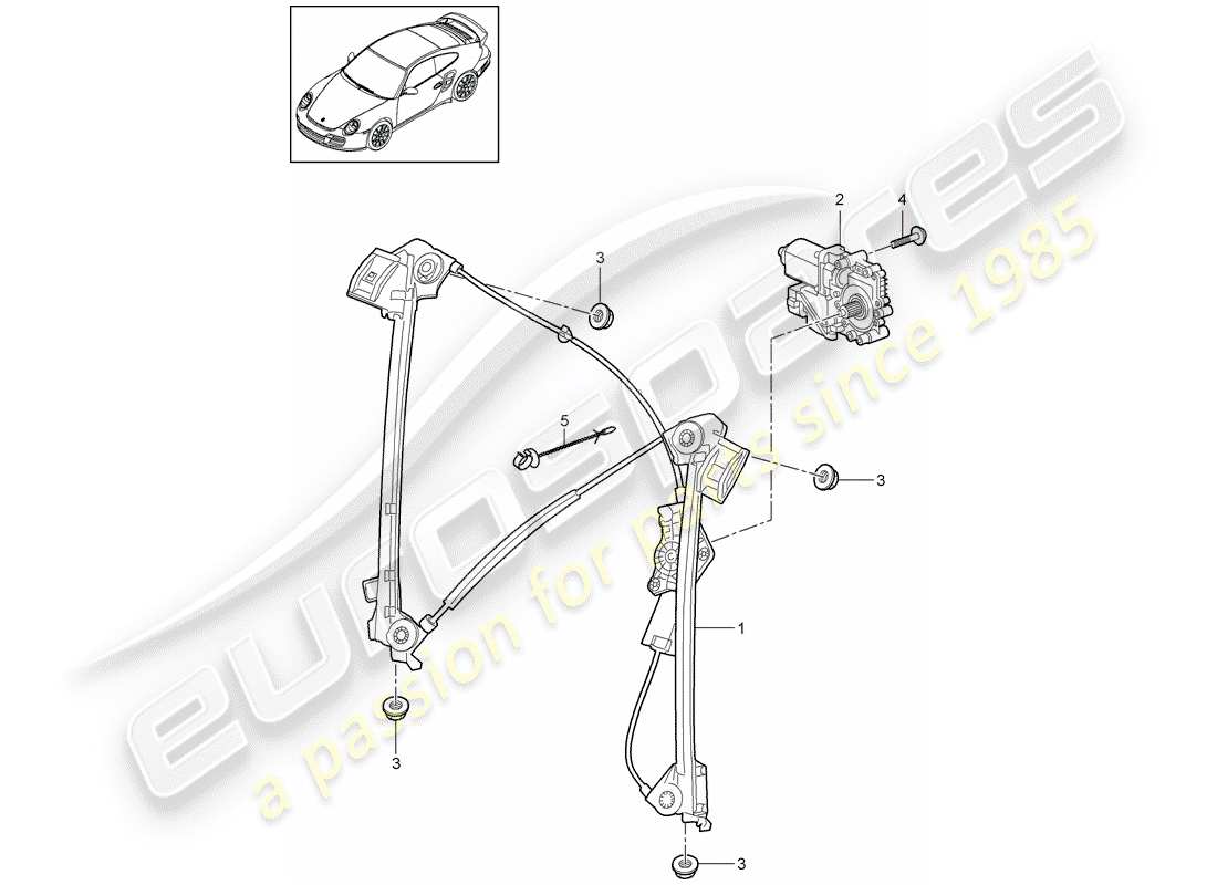 porsche 2013 (997-2 turbo / gt2 rs) schema delle parti del regolatore della finestra