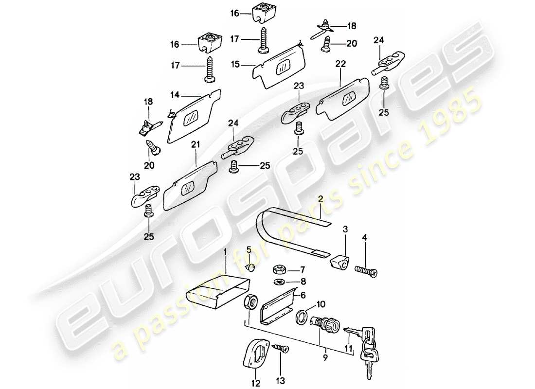 porsche 1981 (911) portaoggetti - visiere da parasole diagramma delle parti
