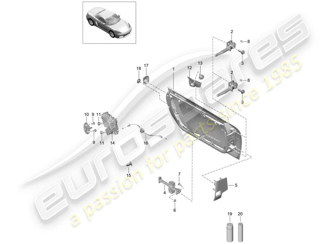 porsche 2018 (718 boxster) guscio della porta diagramma delle parti