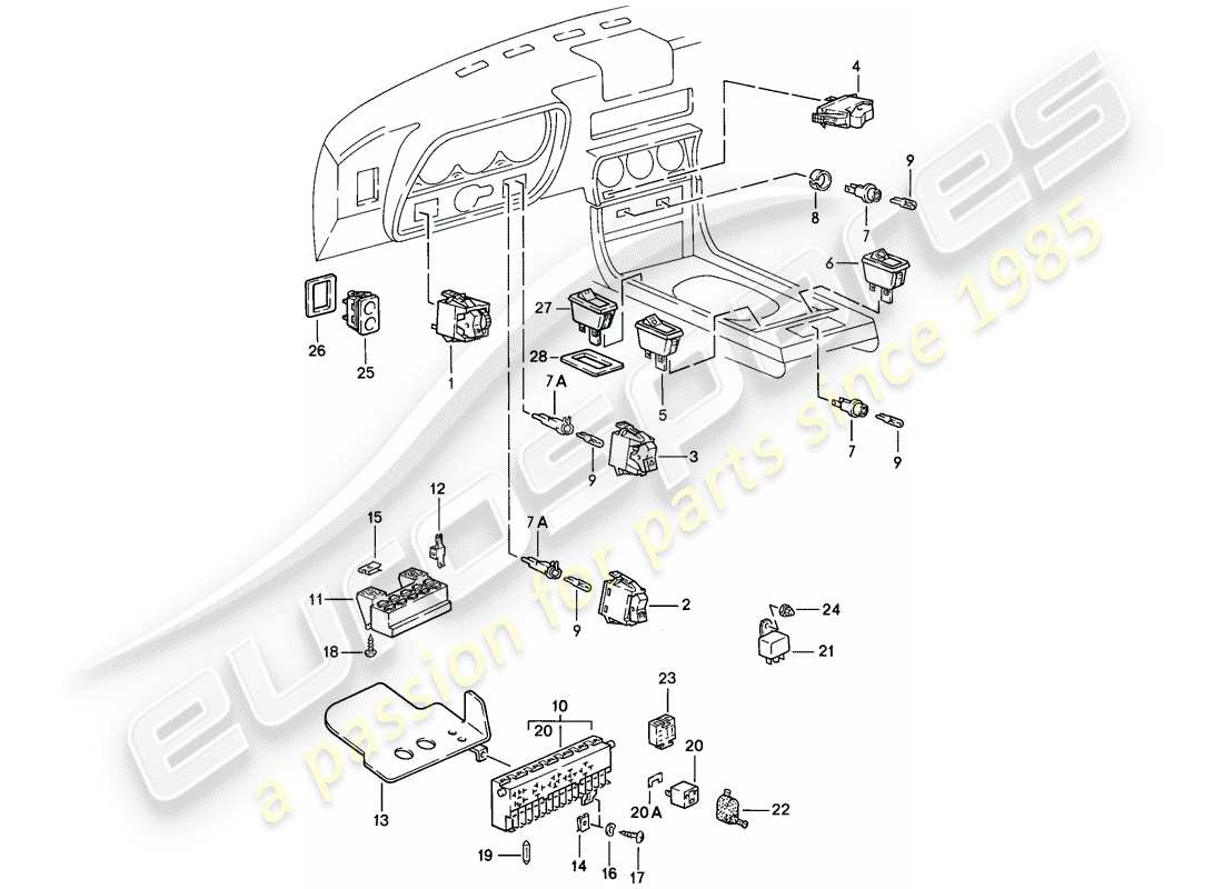 porsche 1982 (944) interruttore - scatola fusibili - rele' diagramma delle parti