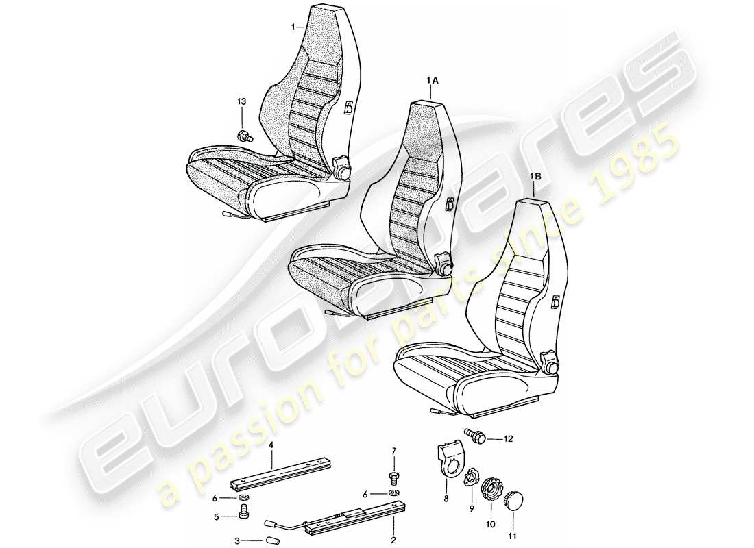porsche 1987 (924s) sedile sportivo - schema delle parti completo