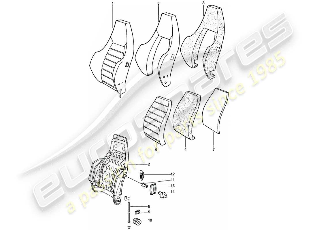 porsche 1983 (911) sedile sportivo - schienale - parti singole - d - mj 1981>> schema delle parti