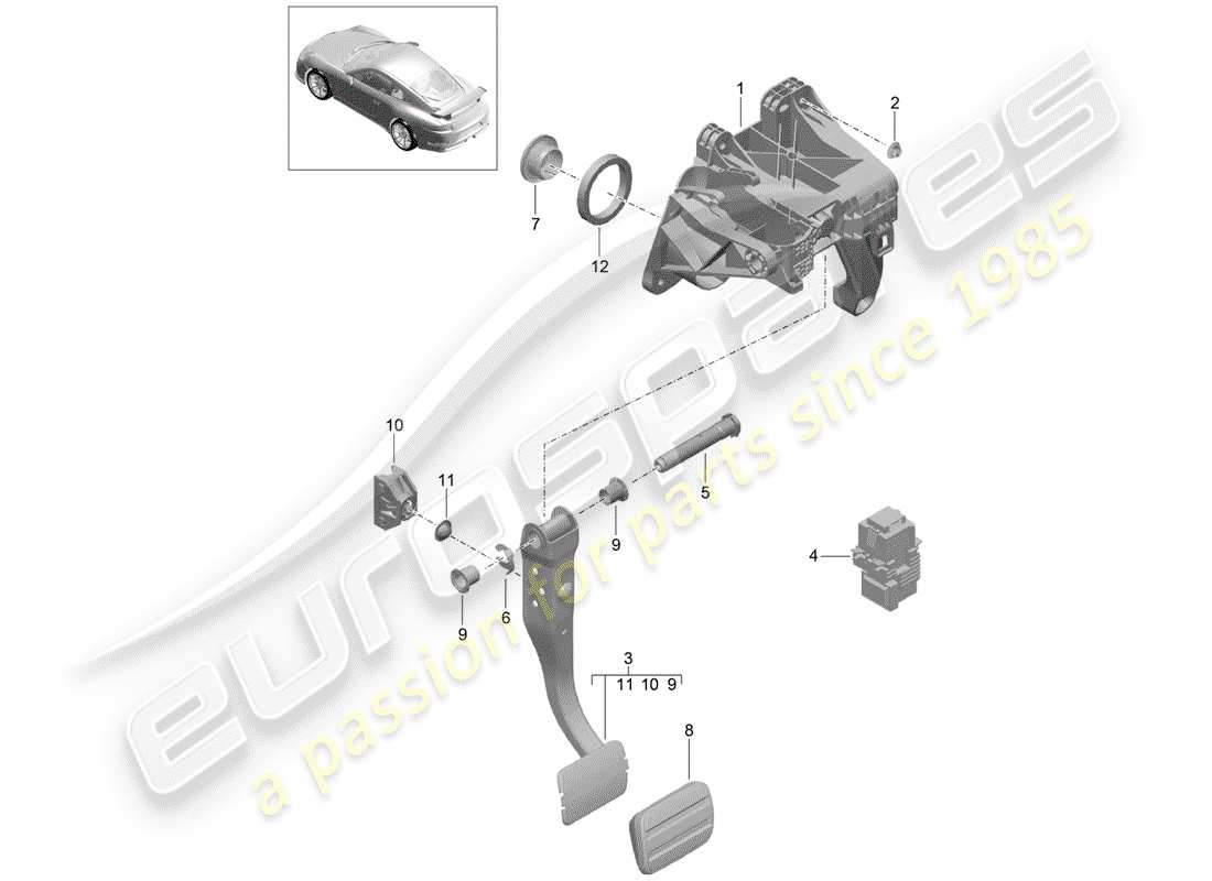 porsche 2016 (991-1 r/gt3/rs) freno e acc. schema delle parti gruppo pedale