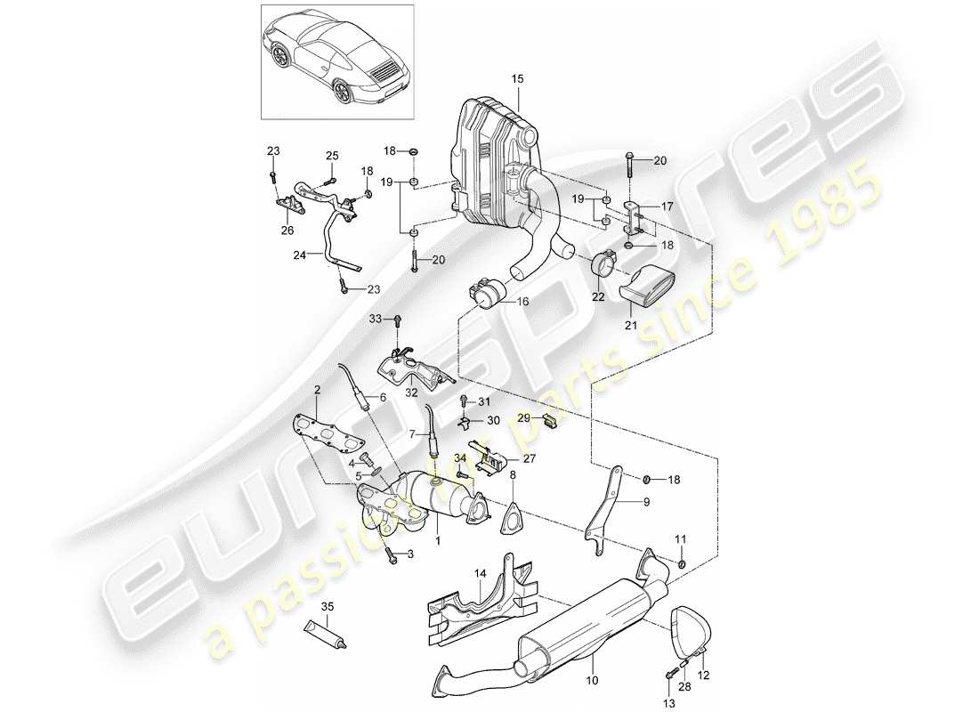 porsche 2012 (997-2) diagramma delle parti del sistema di scarico