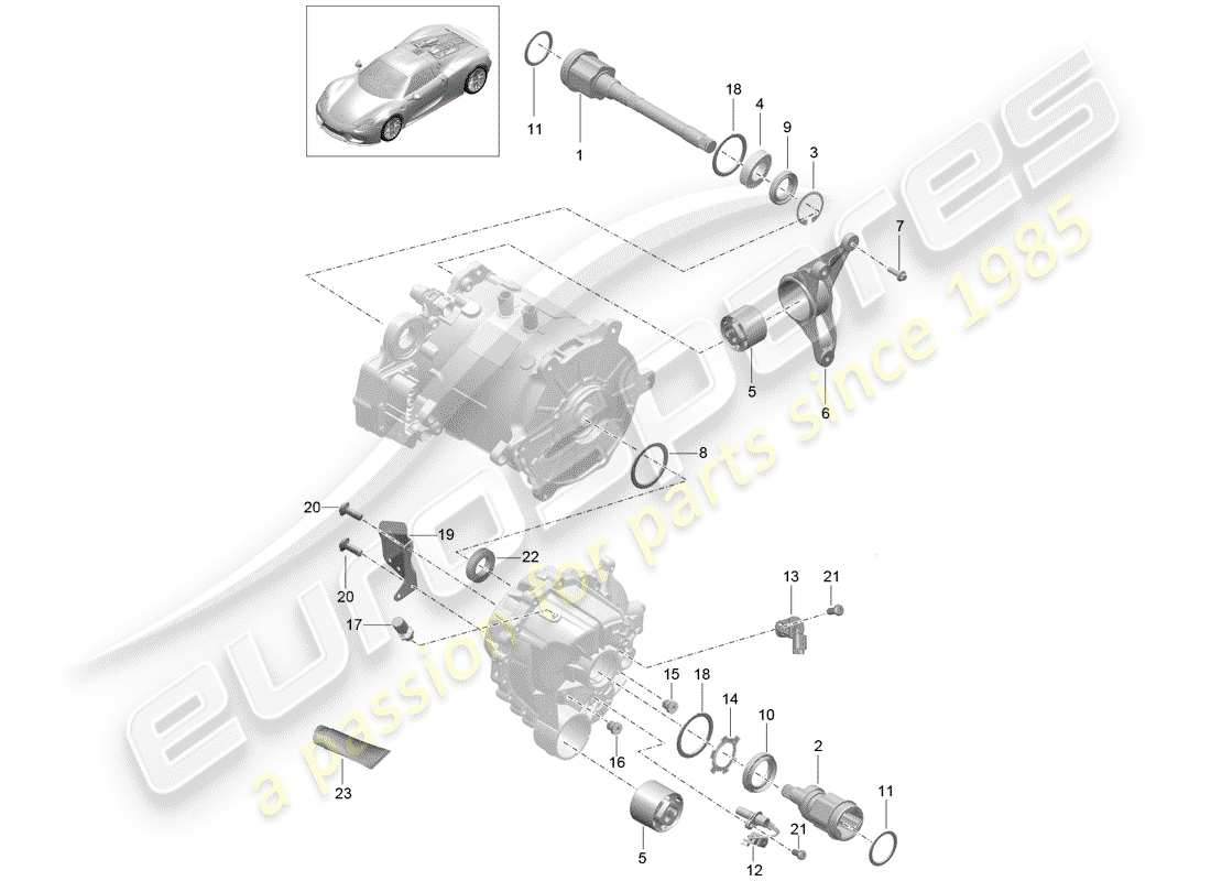 porsche 918 spyder (2015) differenziale assale anteriore schema delle parti