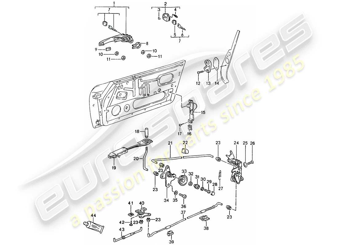 porsche 1992 (964) chiavistello della porta diagramma delle parti