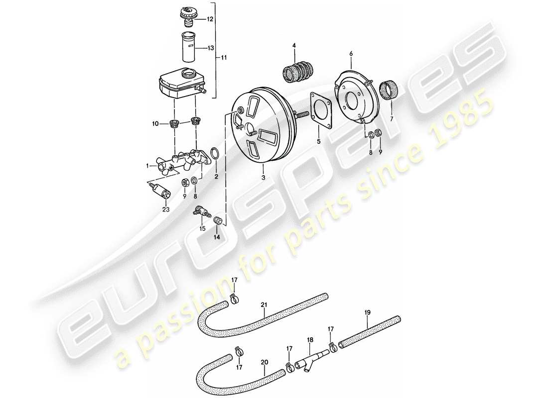 porsche 1987 (924s) cilindro maestro del freno - servofreno - serbatoio schema delle parti