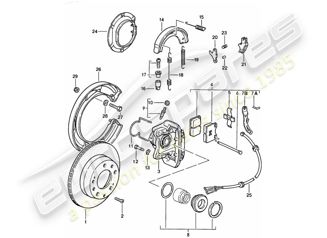 porsche 1986 (928) freni a disco - assale posteriore - d >> - mj 1985 schema delle parti