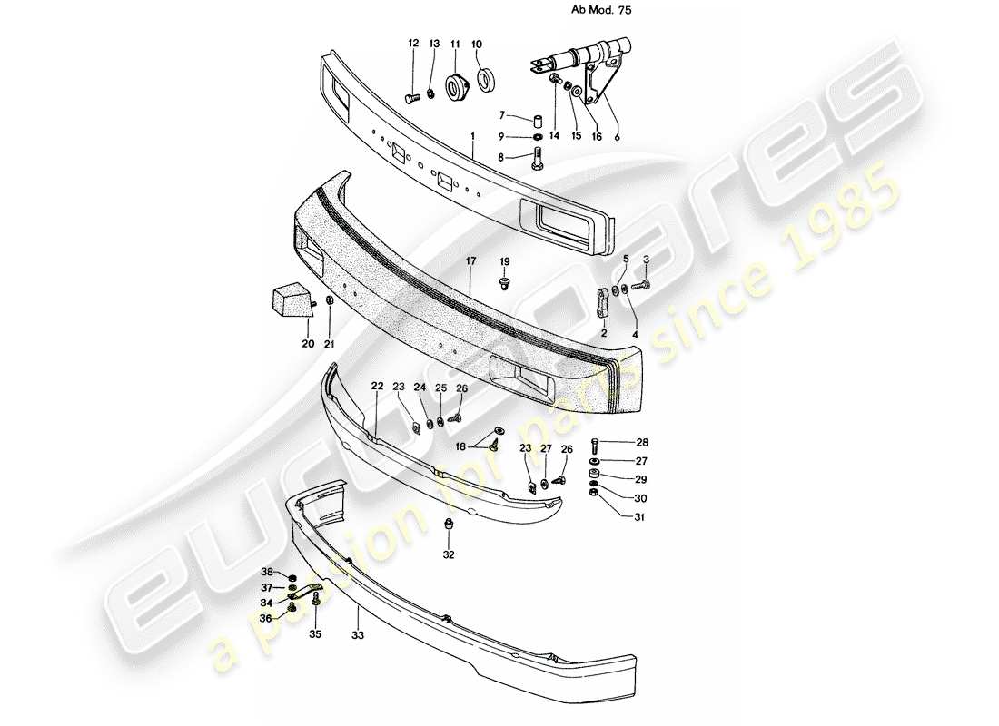 porsche 1970 (914) paraurti - d - mj 1975>> diagramma delle parti