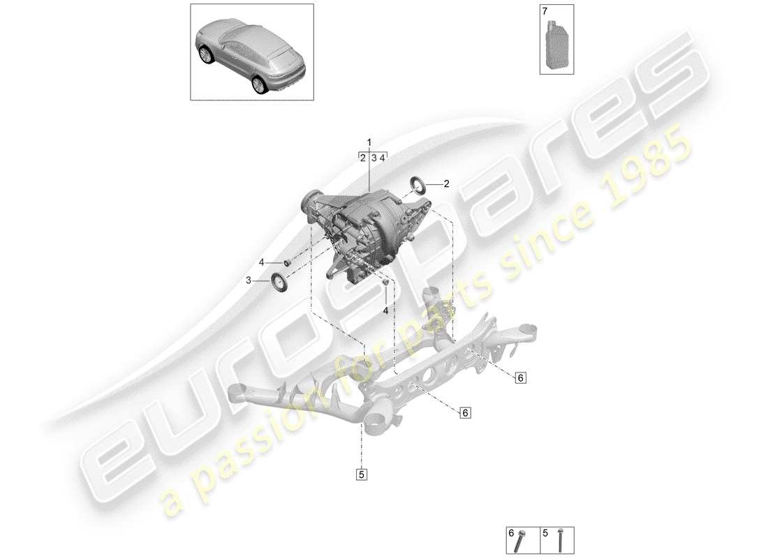 porsche 2019 (macan) differenziale dell'asse posteriore diagramma delle parti