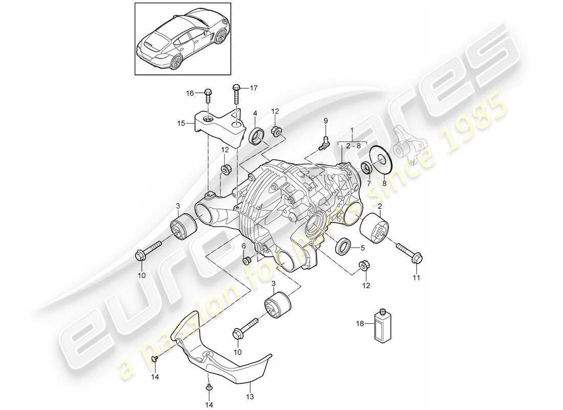 porsche 2015 (panamera 970) differenziale dell'asse posteriore diagramma delle parti