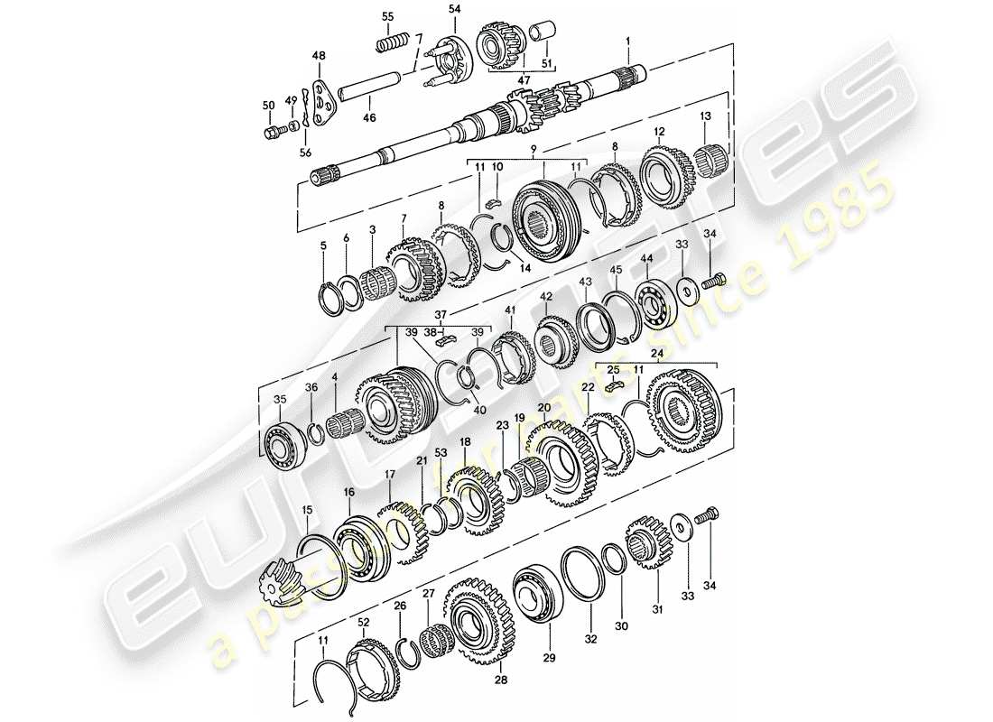 porsche 1982 (944) ingranaggi e alberi - cambio manuale diagramma delle parti