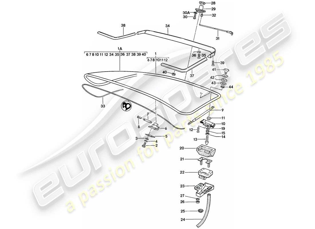 porsche 1979 (924) coperchio baule posteriore - con: - vetro lunotto posteriore schema delle parti