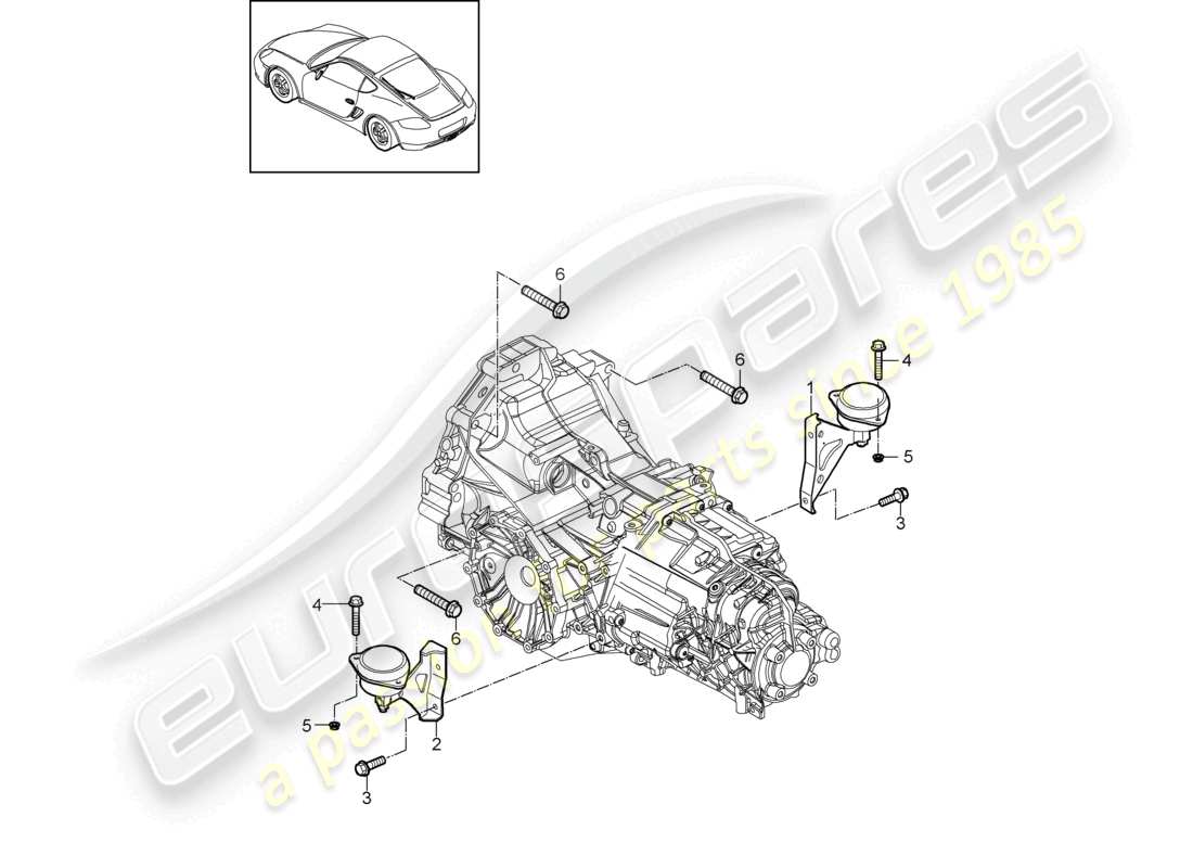 porsche 2009 (987 cayman) - pdk - montaggio del cambio vite di fissaggio schema delle parti del motore