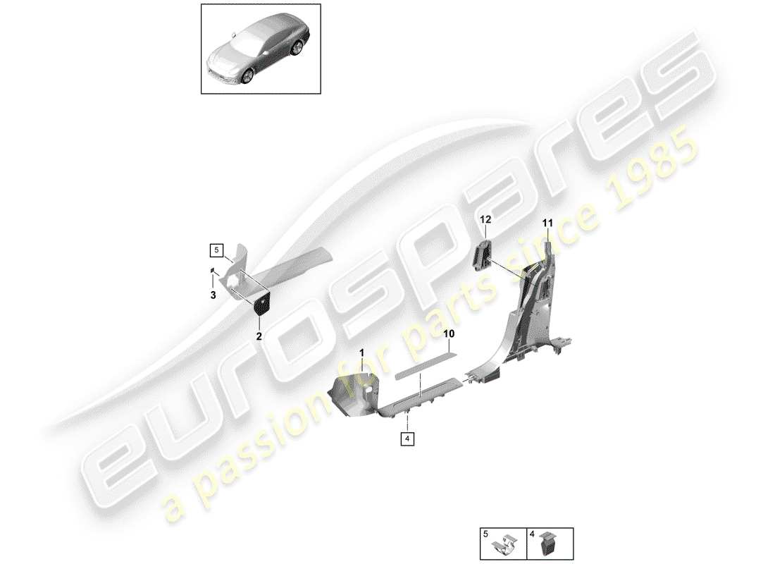 porsche 2017 (panamera 971-1) rivestimento del pannello soglia schema delle parti