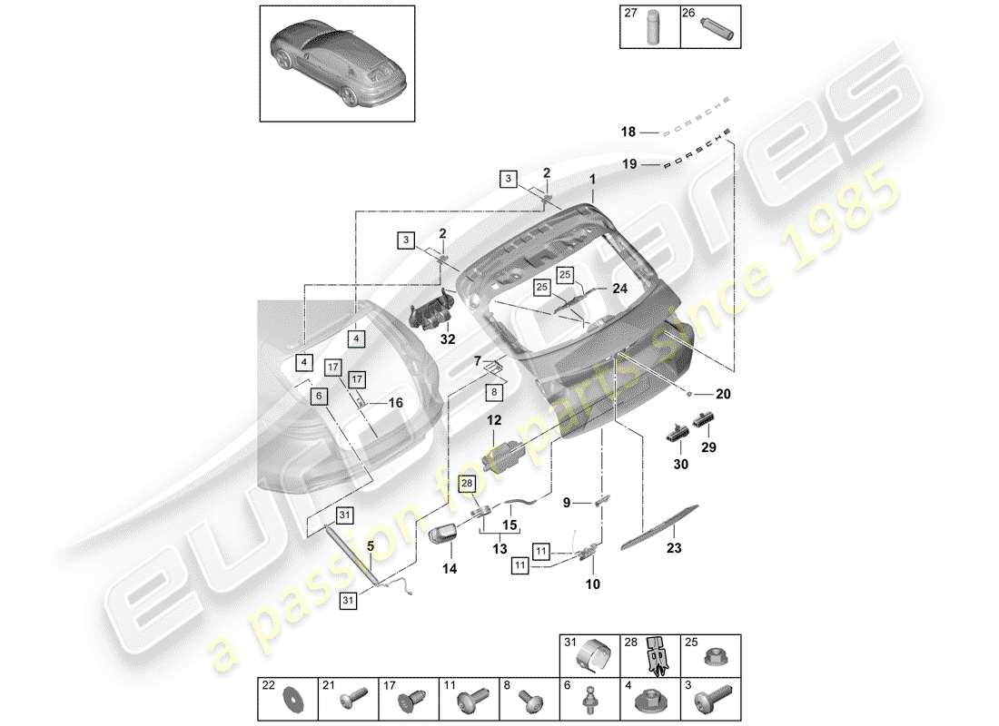 porsche 2018 (panamera 971-1) coperchio baule posteriore diagramma delle parti