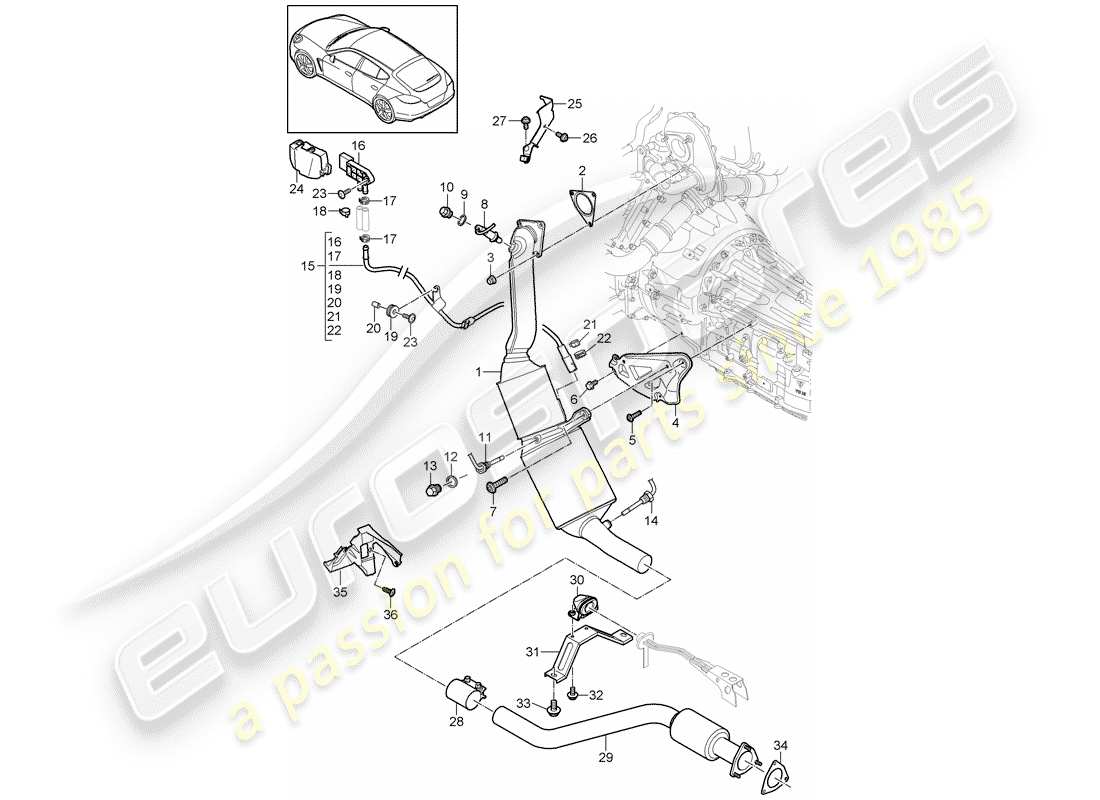 porsche 2013 (panamera 970) diagramma delle parti del sistema di scarico