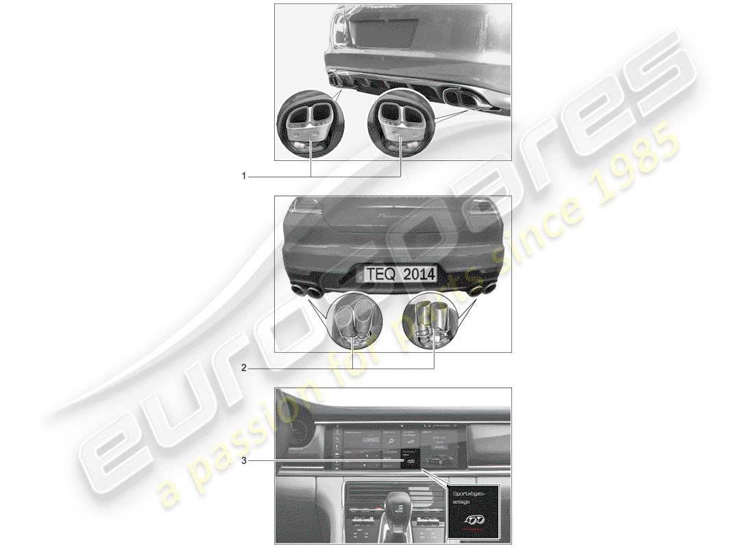 porsche 2020 (tequipment panamera) impianto di scarico diagramma delle parti
