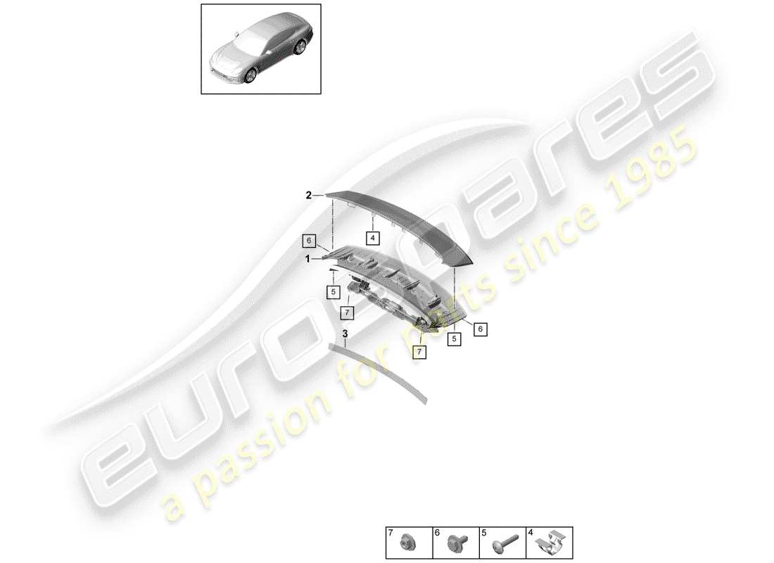 porsche 2018 (panamera 971-1) schema delle parti spoiler posteriore