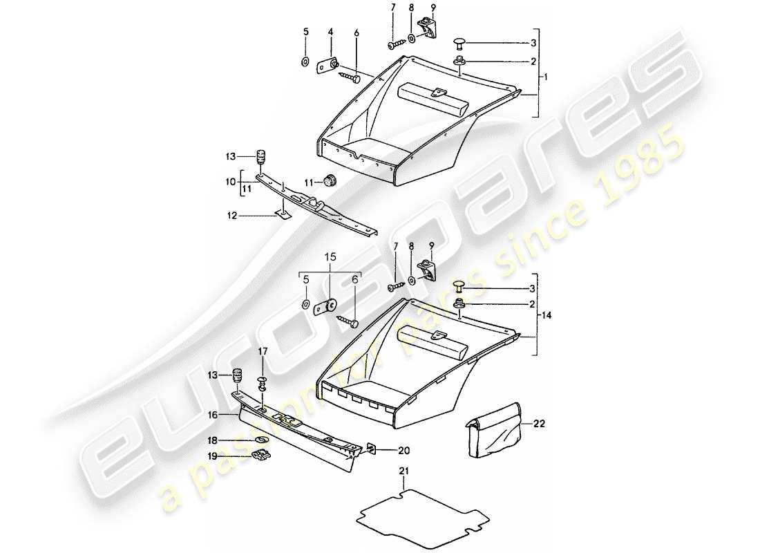 porsche 1992 (964) dotazioni interne - vano bagagli anteriore diagramma delle parti