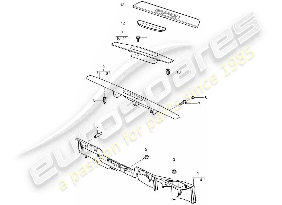 porsche 2013 (997-2 turbo / gt2 rs) diagramma delle parti della fodera