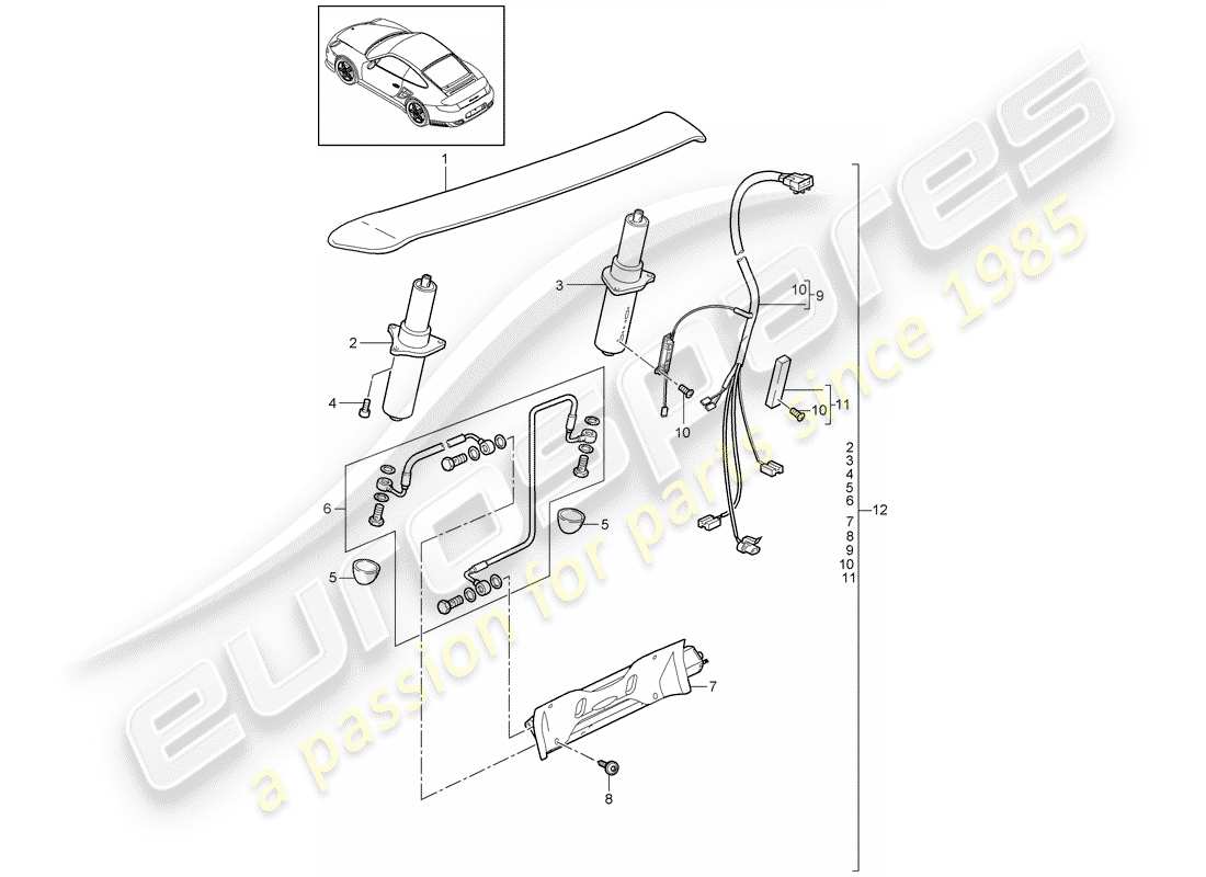 porsche 2013 (997-2 turbo / gt2 rs) schema delle parti spoiler posteriore