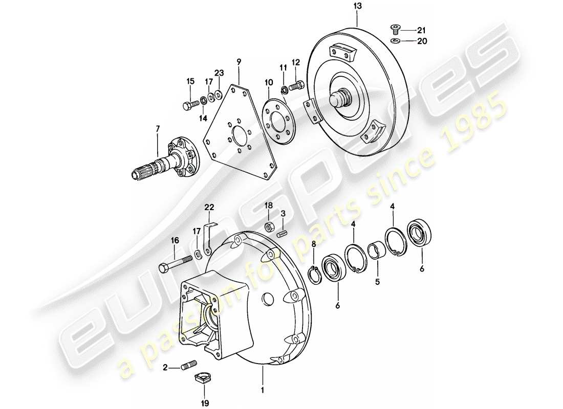 porsche 1982 (928) convertitore di coppia - alloggiamento del convertitore - cambio automatico schema delle parti