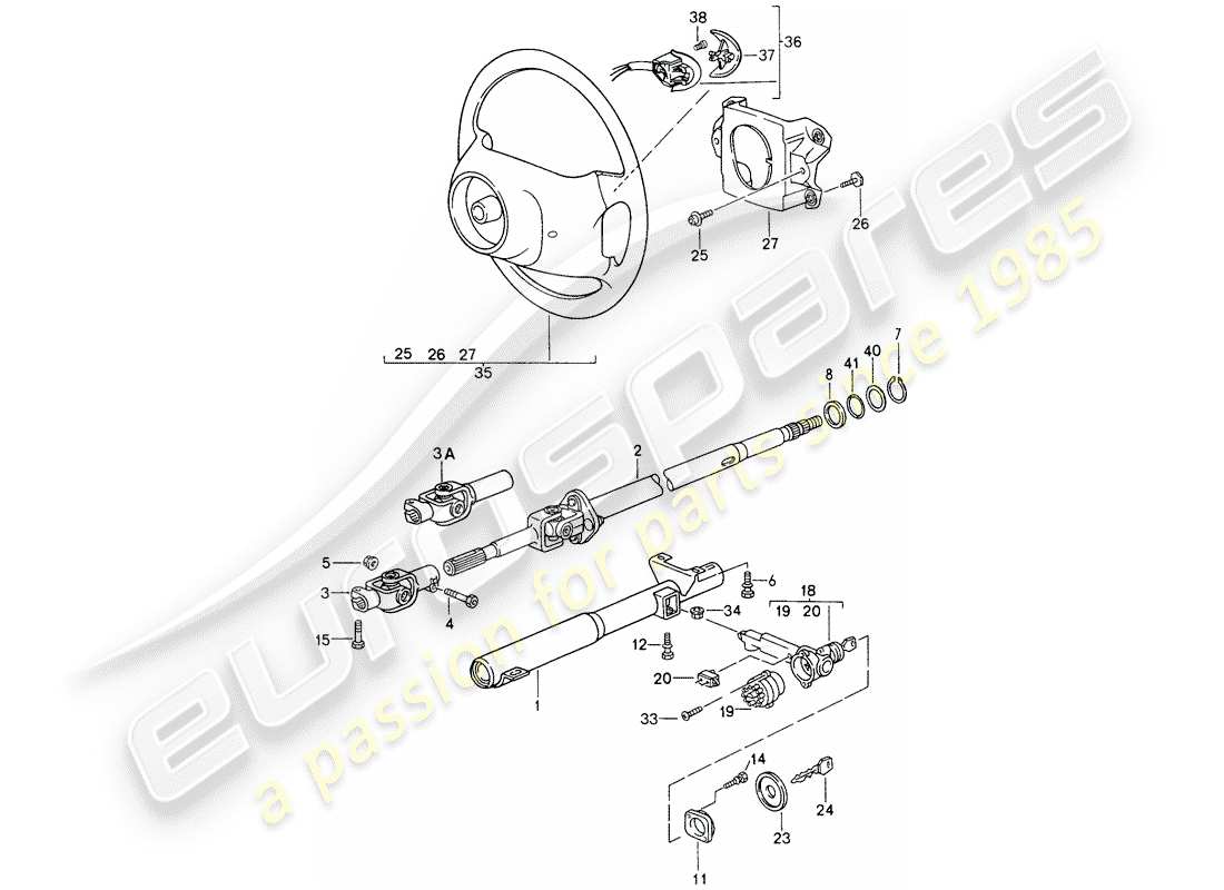 porsche 1994 (993) tubo di protezione sterzo - albero intermedio dello sterzo - volanti schema parte