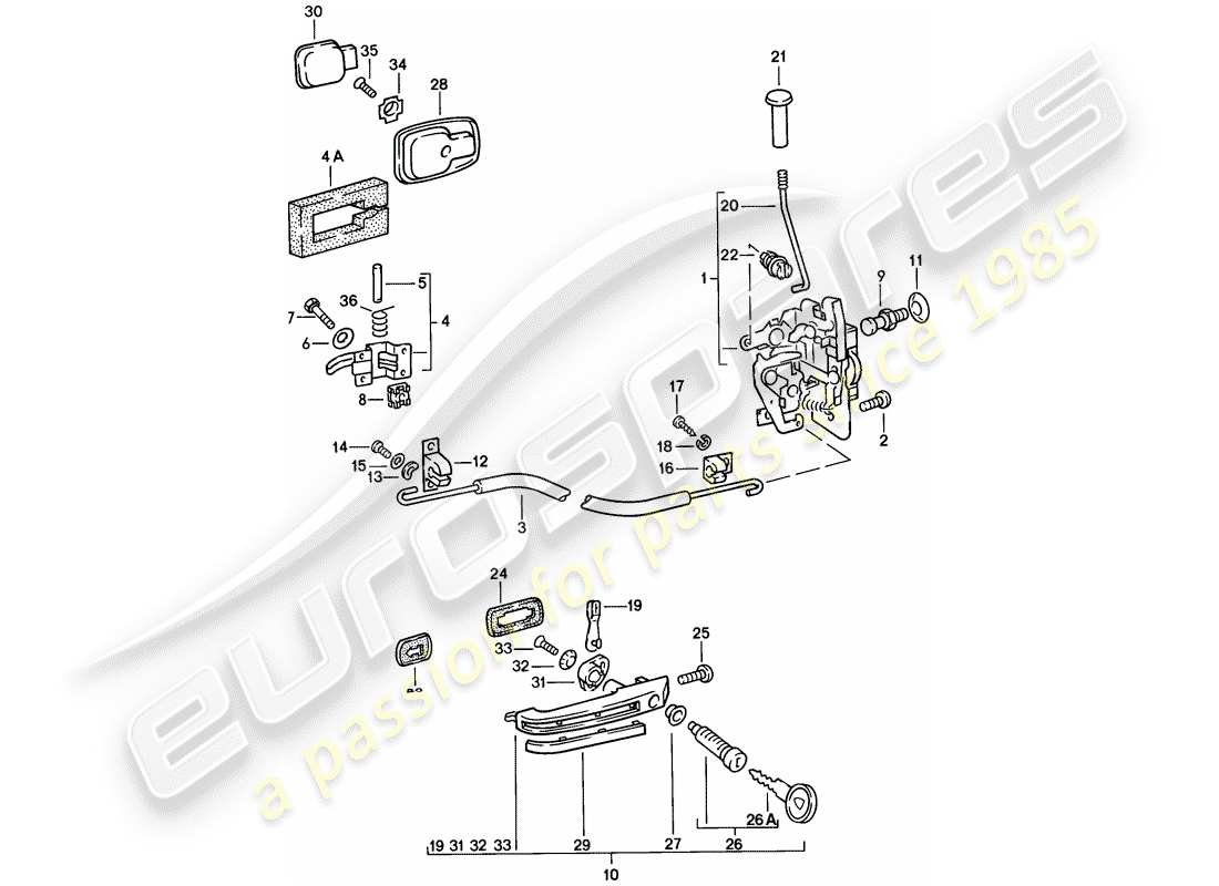 porsche 1979 (924) parti di installazione - porta - chiusura della porta schema delle parti