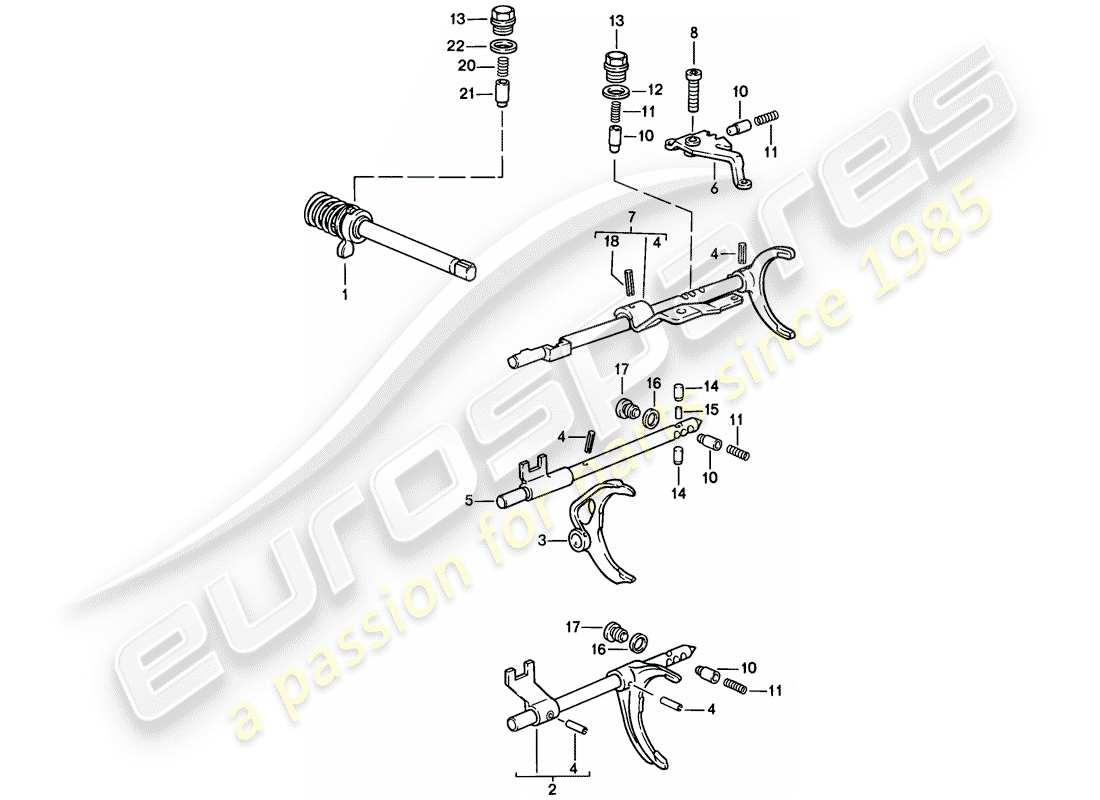 porsche 1982 (944) aste del cambio - forcelle del cambio diagramma delle parti