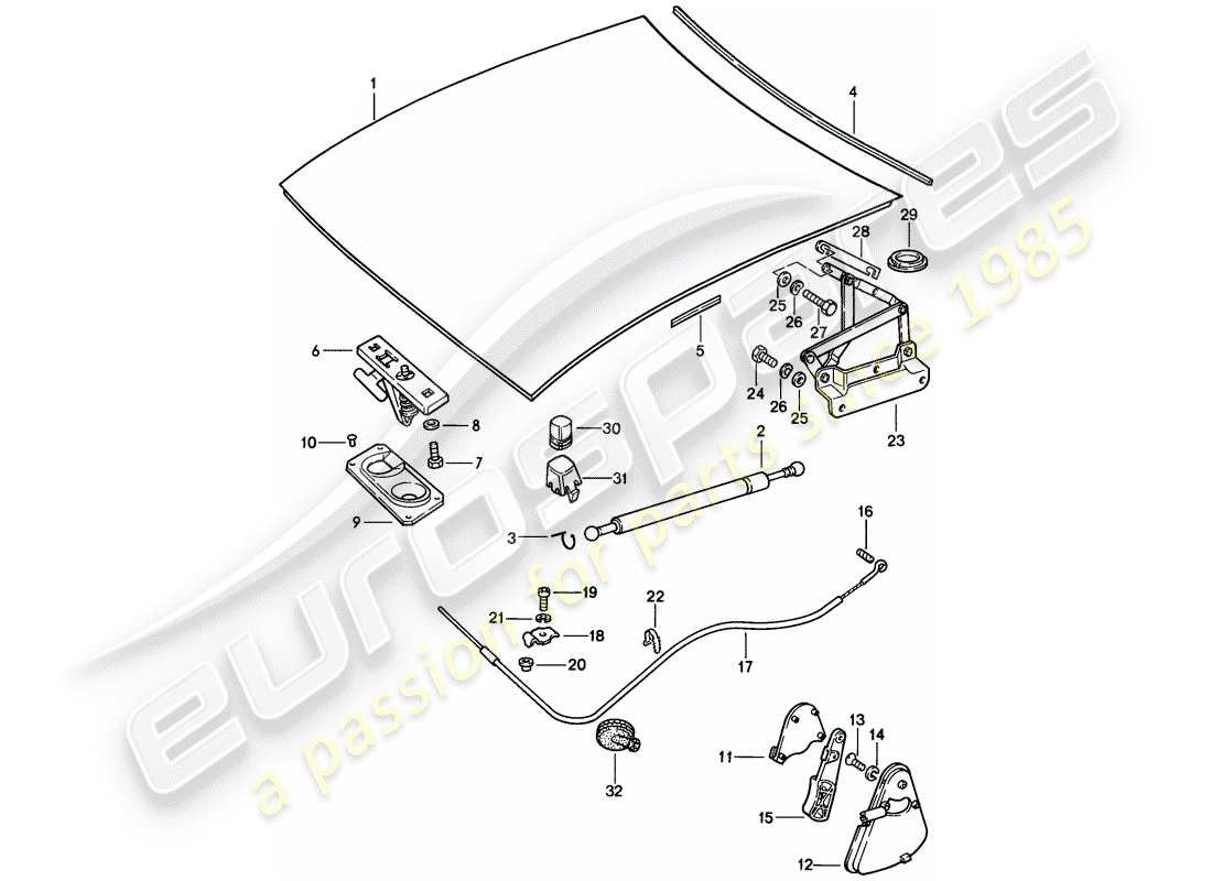 porsche 1983 (928) copertura - elementi di fissaggio diagramma delle parti